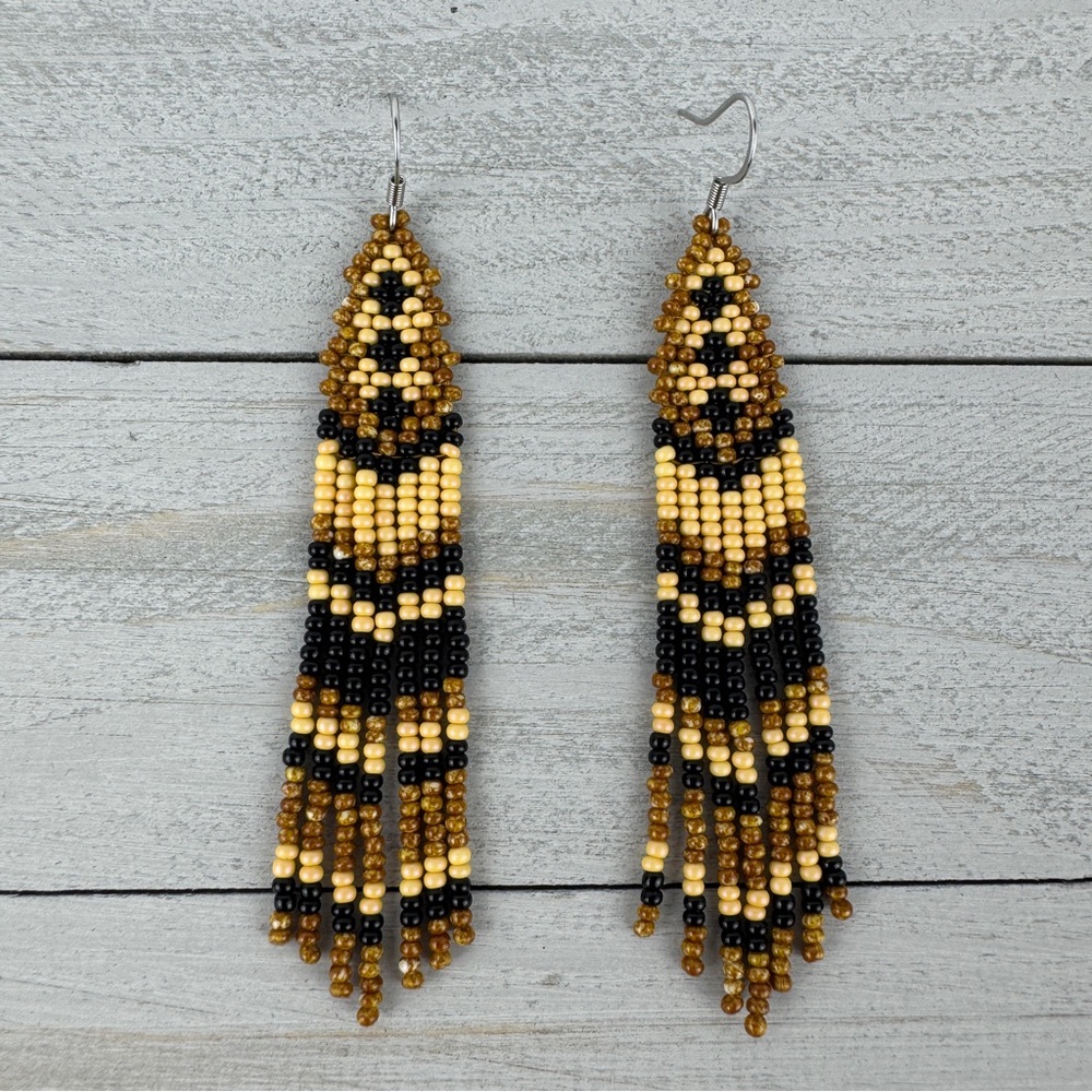 Elegant Beaded Dangle Earrings - Black Travertine and Cream